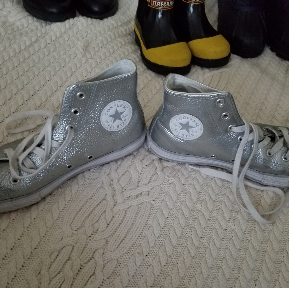 Girls pair of Silver Chuck Converse High Tops